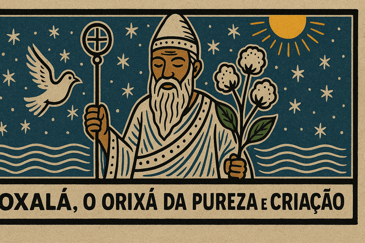 Qualidades de Oxalá: Sabedoria, Paz e Criação xilogravura