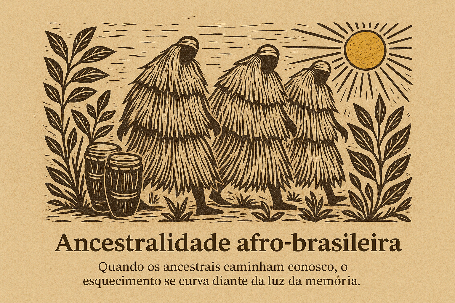 Ancestralidade afro-brasileira — Eguns caminhando entre os vivos, símbolo de memória e resistência.